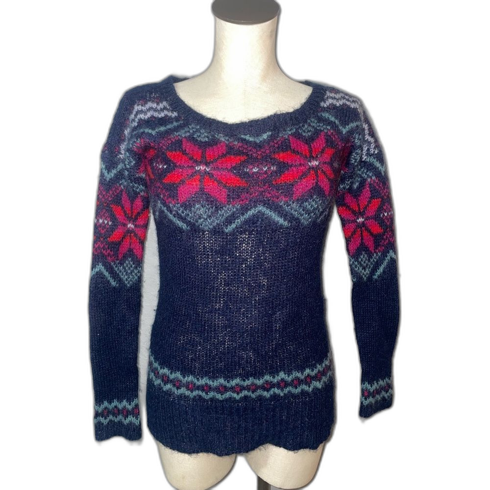 American Eagle Womens Wool Mohair Sweater size S Fair Isle Christmas Scoop Neck